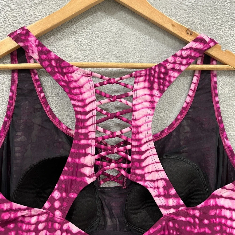 Speedo One Piece Swimsuit Womens 18 Pink Magenta Tie Dye Padded Lattice Back